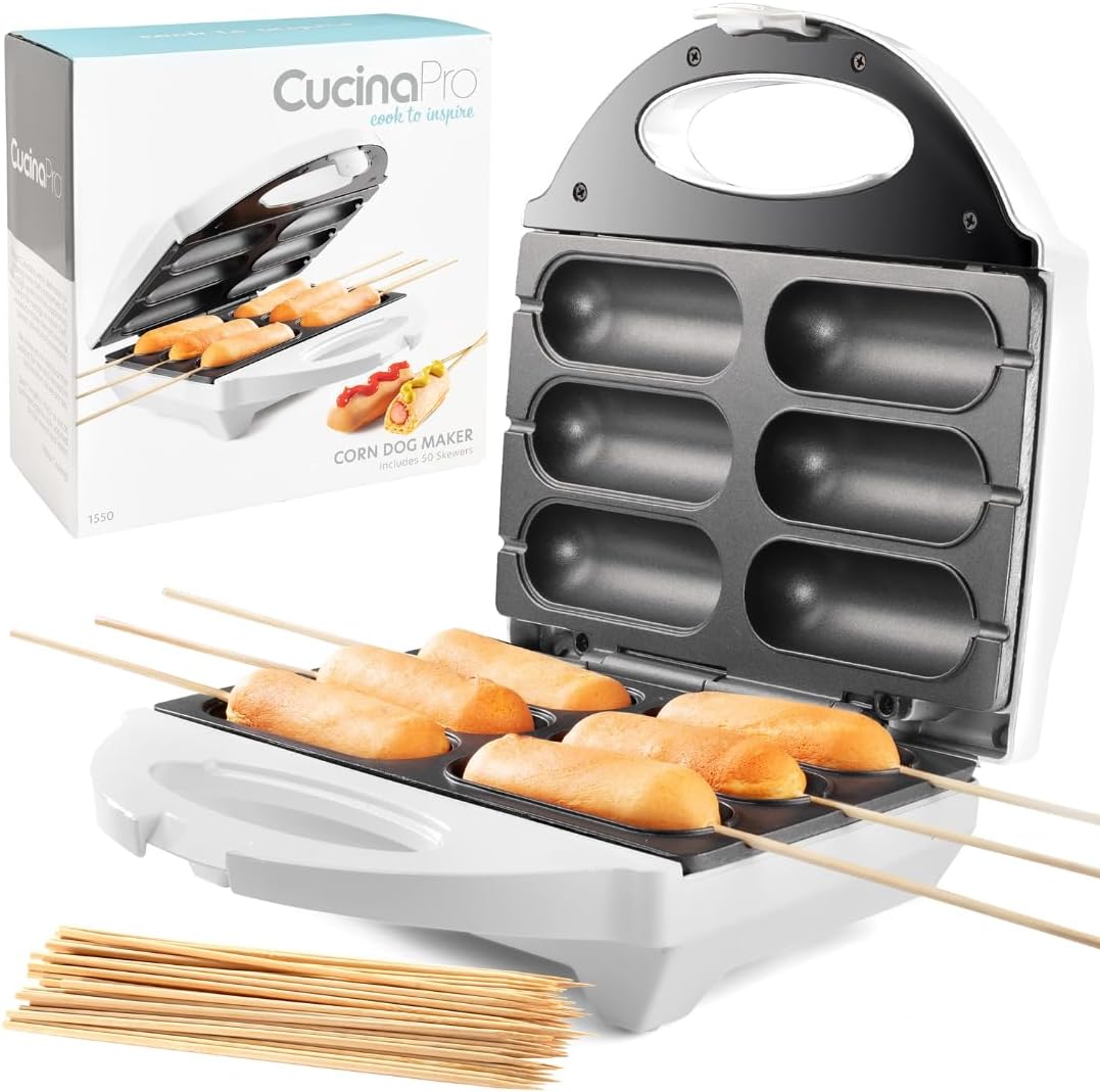 Hot Dog on a Stick Maker - Makes Perfect Corn Dogs, Cheese on a Stick, Cake Pops and More - Includes Skewers and Recipes