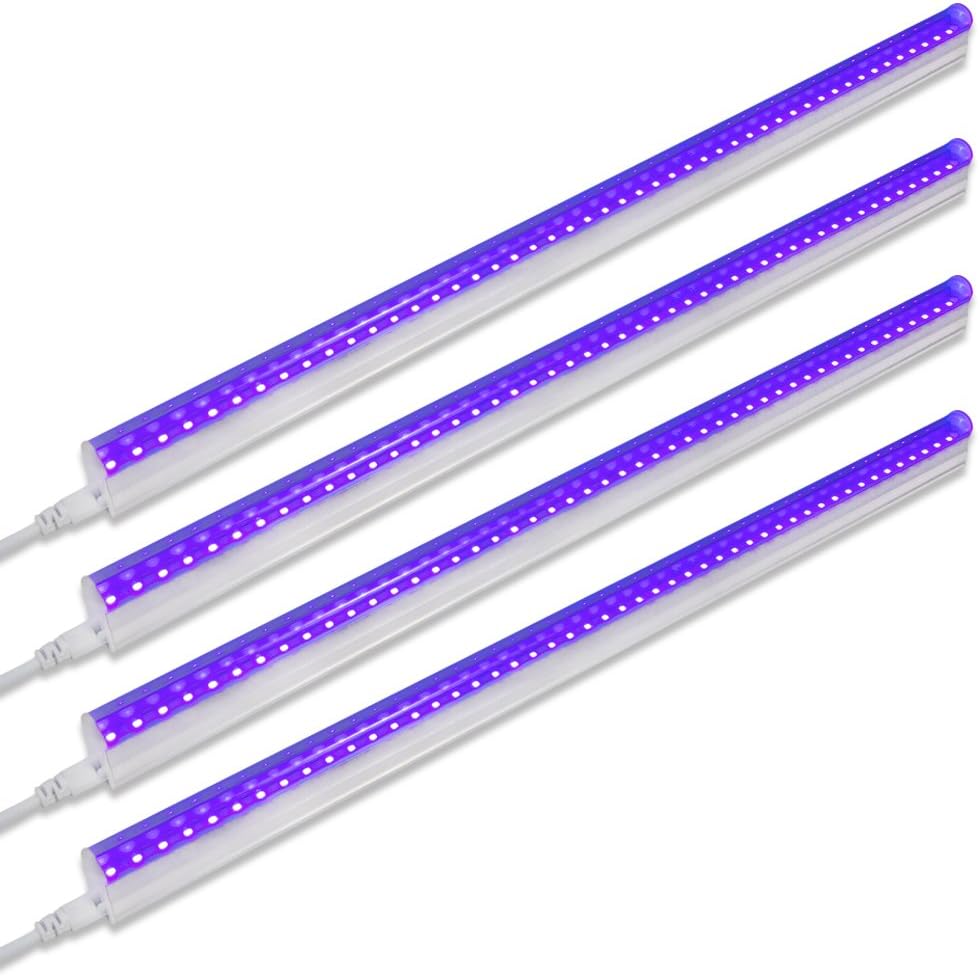 Barrina UV LED BlackLight bar 9w 2ft T5 Integrated Bulb Black Light Fixture For Blacklight Poster and Party Fun Atmosphere with Built-in ON/OFF Switch (4-pack)