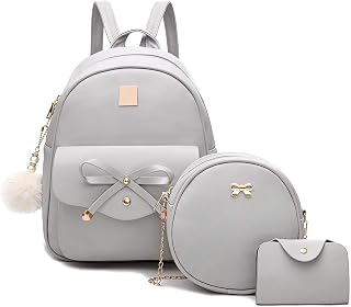 I IHAYNER Girls Bowknot 3-Pieces Fahsion Leather Backpack Backpack Purse for Women Rucksack for Ladies Shoulder Bag