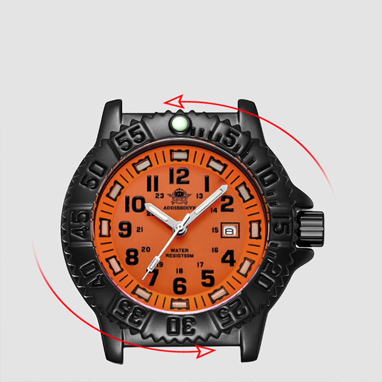 ADDIESDIVE Reloj para hombre con carcasa de aleación mineral, analógico, de cuarzo, bisel giratorio, luminoso, militar, con pulsera de acero inoxidable, correa de nailon verde oliva/caqui