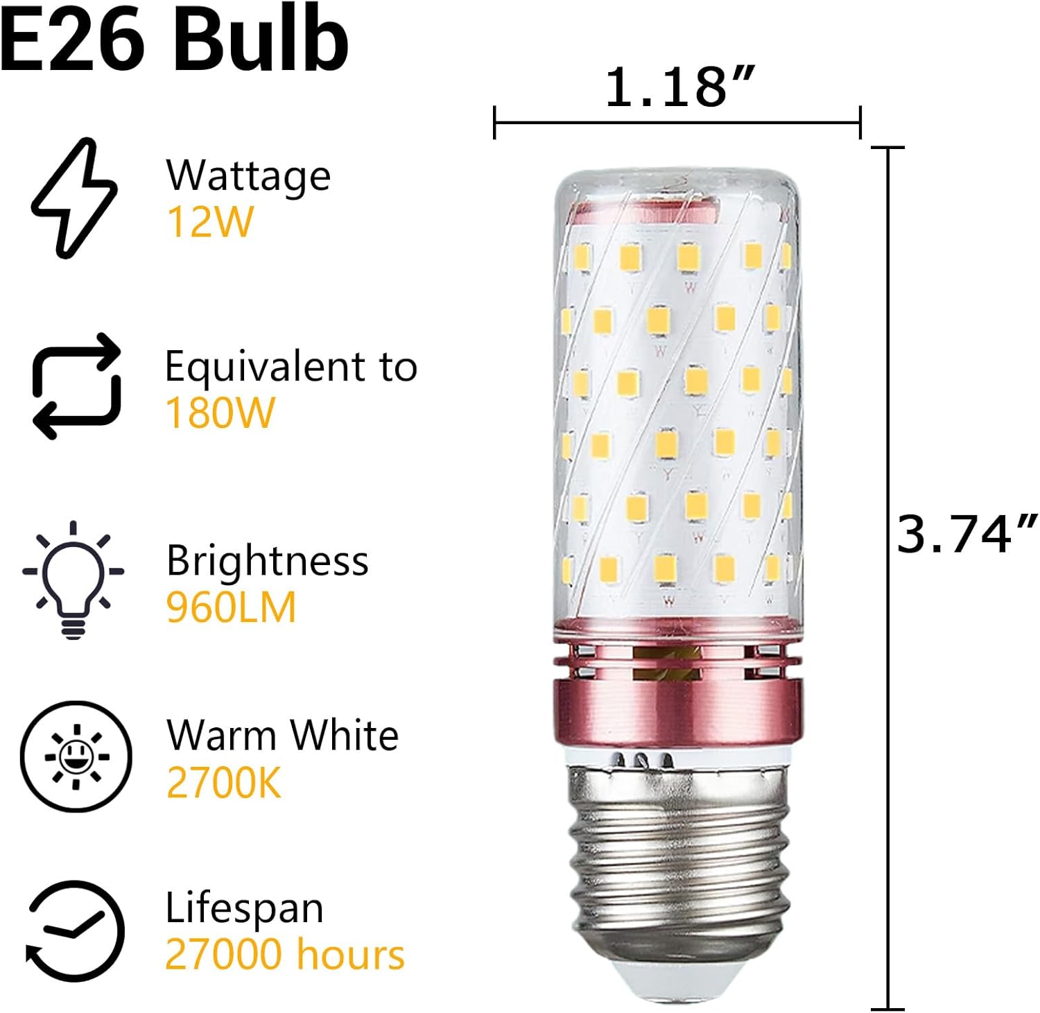 E26 Bulb 12W Equal 150W Chandelier Light Bulbs Warm White 2700K 960LM led Bulb for Chandeliers 4 Pack