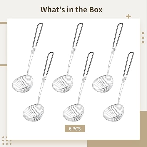 Miniatura 5 de 6 coladores de malla de acero inoxidable, cucharas coladoras de olla caliente con mango largo, coladores de araña de cocina para cocinar, cucharas