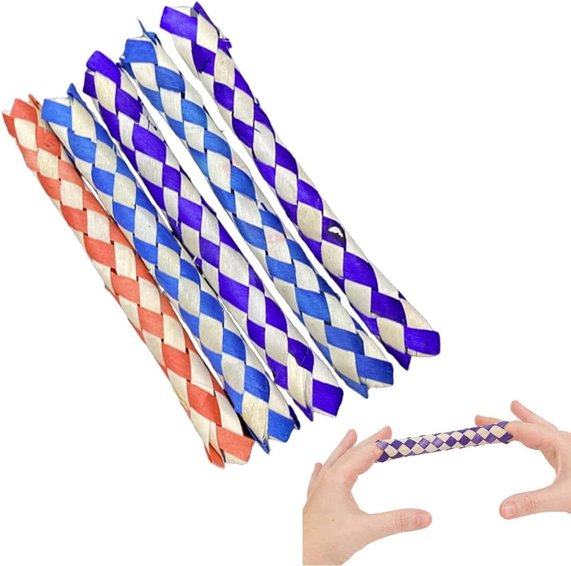 5 Pcs Classic Finger Traps Chinese Finger Trap Bamboo Chinese Bamboo Toys Birds Foraging Toy Assorted Colors PET Bird Chew Toy Classic Party Toys for Kids and Adults Finger Puppets-image-3