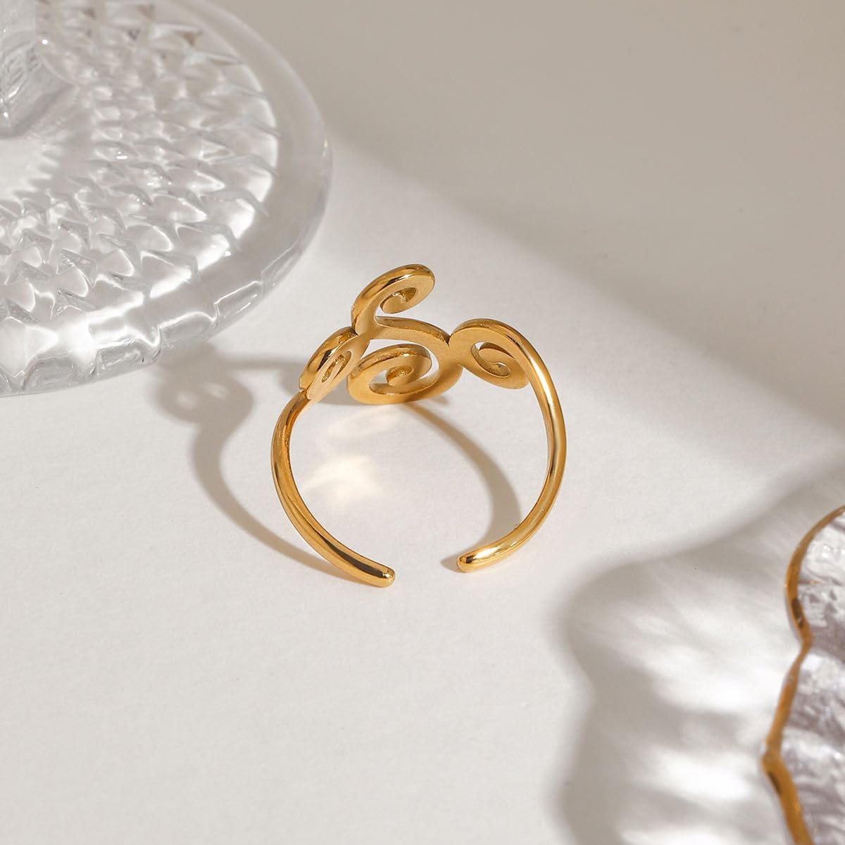 Minimalist Textured Twist Chunky Statement Ring,Gold Plated Stainless Steel Open Ribbed Band Stackable Chic Style Ring for Women - Image 8