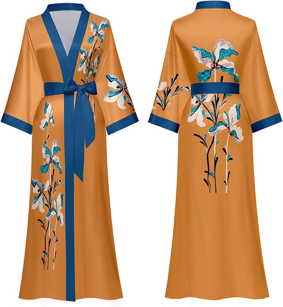 Silk Satin Robe for Women Long Japanese Kimono Robe Lightweight Soft Bathrobe Floral Luxury Dressing Gown - Image 2