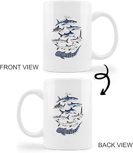 Miniatura 4 de Taza de cerámica con diseño de tiburones en acuarela, océano, mar, 11 onzas, taza de té con leche, con asa, regalos para los amantes de los
