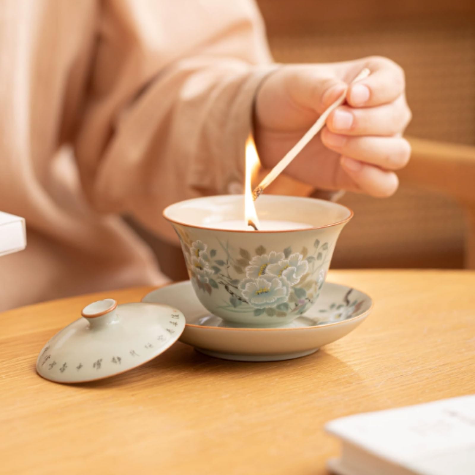 Velas de cerámica hechas con cera de soja y aceites esenciales, vela de aromaterapia creativa, combustión limpia for dormitorio y oficina(Camellia)