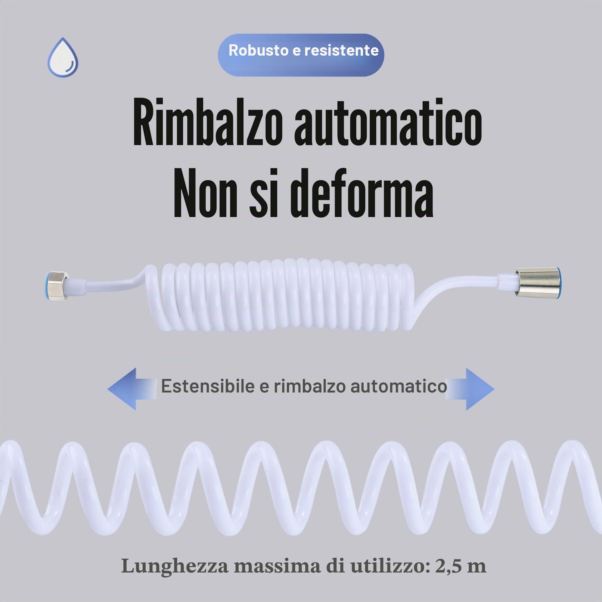 Flessibile Doccia a Molla in ABS,Telescopico Tubo Doccia,Flessibile Doccia a Spirale per Soffione Bidet,Adatto per WC Sprayer Rubinetto und Spruzzatore da Lavandino(3M,Bianco)