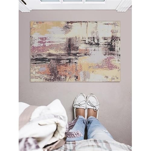 Linon Washable Klarna Polyester 2'x3' Rug in Ivory and Purple