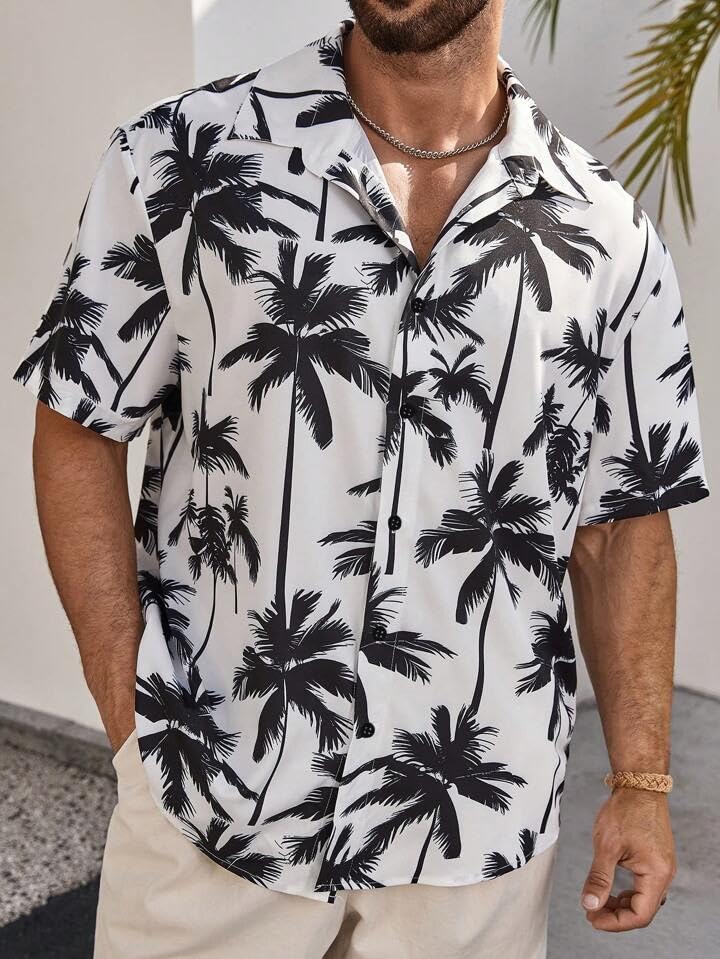 Image of LookMark Men Vibrant Printed Half Sleeve Loose Fit Casual Shirt in Cotton Blend - Perfect for Beach Days, Everyday Comfort, and Effortless Style
