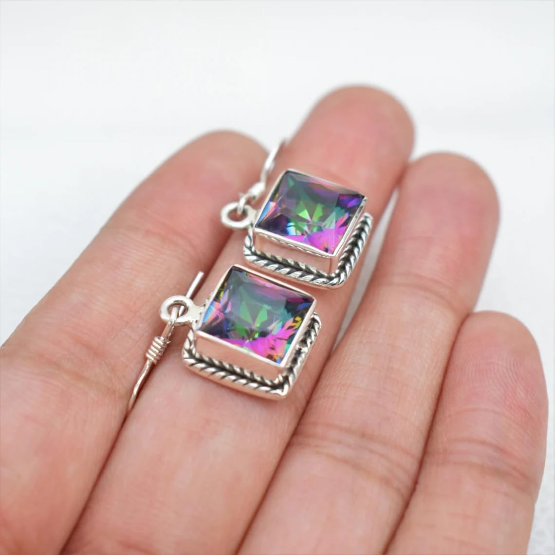 Natural Mystic Topaz Earrings, Handmade Silver Earrings, Wedding Gift, Gemstone Earrings, Drop Dangle Earrings, Boho Statement Earrings, Mother Day Gift