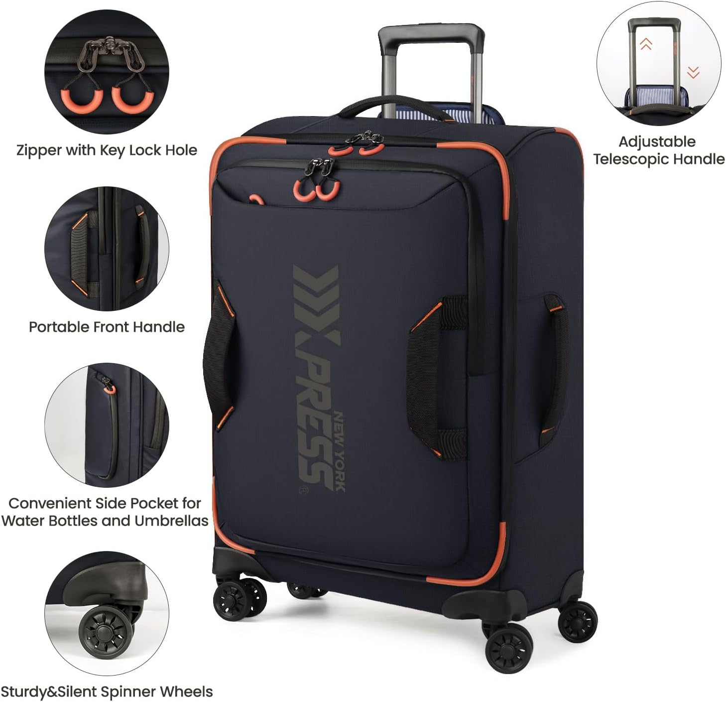 30'' Large Softside Suitcase,Luggage w/Spinner Wheels,Waterproof,Lightweight Travel Suitcase for Men/Women（Blue,30in）