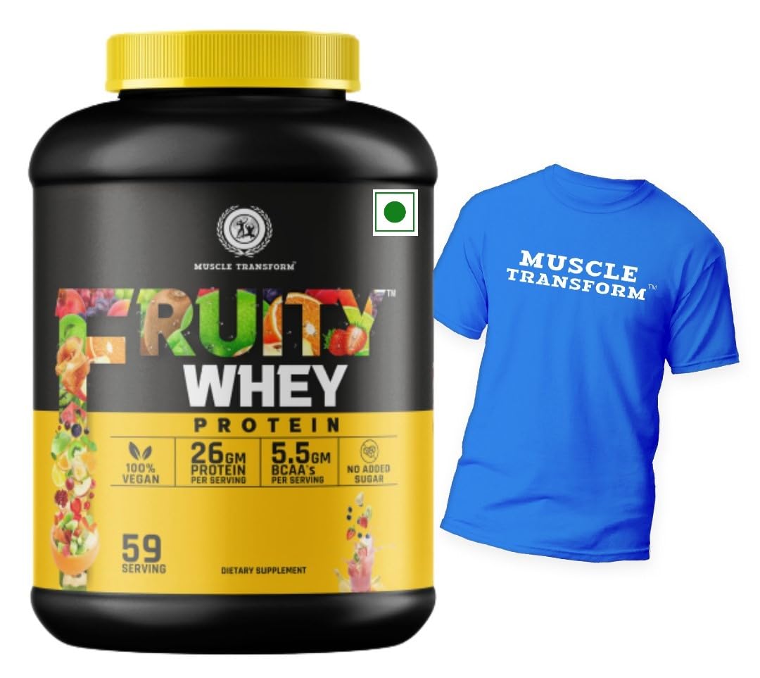 Muscle Transform Fruity Whey Protein Isolate, 26g Protein, 5.5 BCAAs, 6g Glutamine, 15g EAA | Muscle-Building Whey Protein Supplement Powder, Refreshing Whey for Men Women [Rabdi Kulfi, 2kg] Free Gym Sports T-Shirt (B09V5SJNMR) Amazon Price History, Amazon Price Tracker