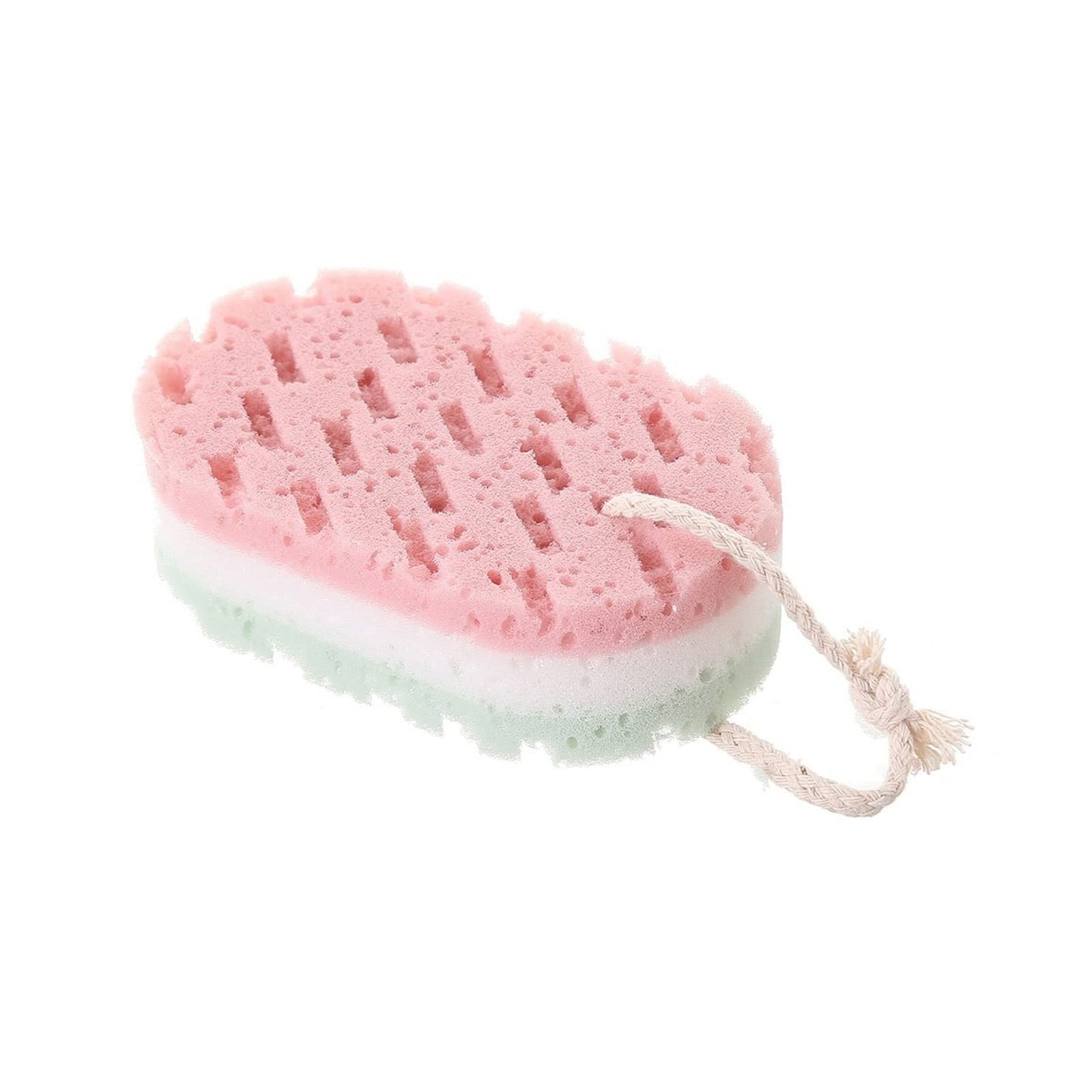 Cepillo en seco, 1 esponja espumosa de baño de tres capas, suave, exfoliante, masaje, limpieza corporal, accesorios de baño (1 pieza rosa)