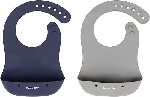 Miniatura 8 de Baberos de silicona para bebés con recogedor de alimentos, impermeables, enrollables y botones. Babero de silicona extra grueso para niños pequeños,