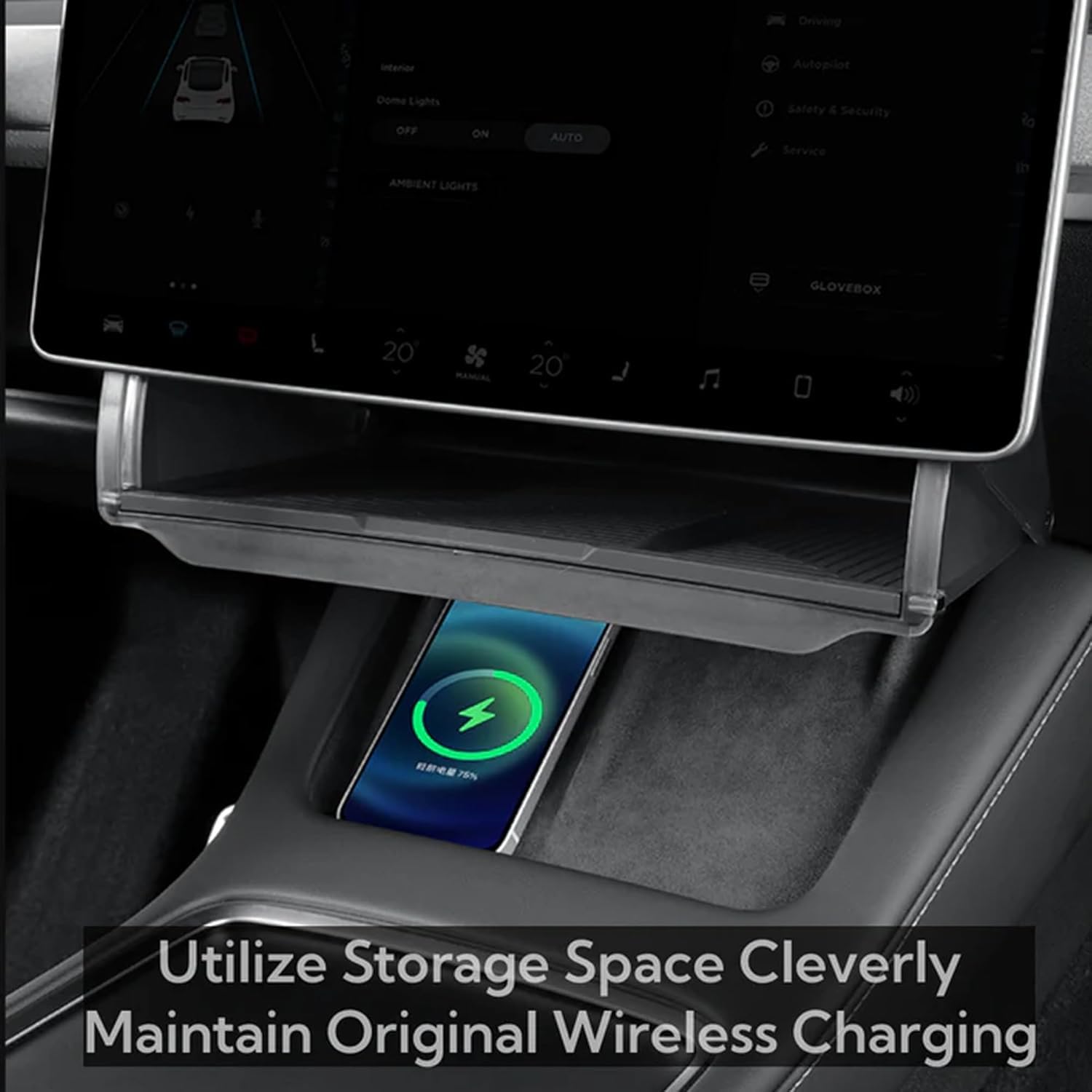 Caja de Almacenamiento Debajo de la Pantalla para Tesla Model Y 2020-2024 Model 3 2017-2023 Organizador sin Deslizamiento Establecimiento Oculto de Almacenamiento la Consola Central