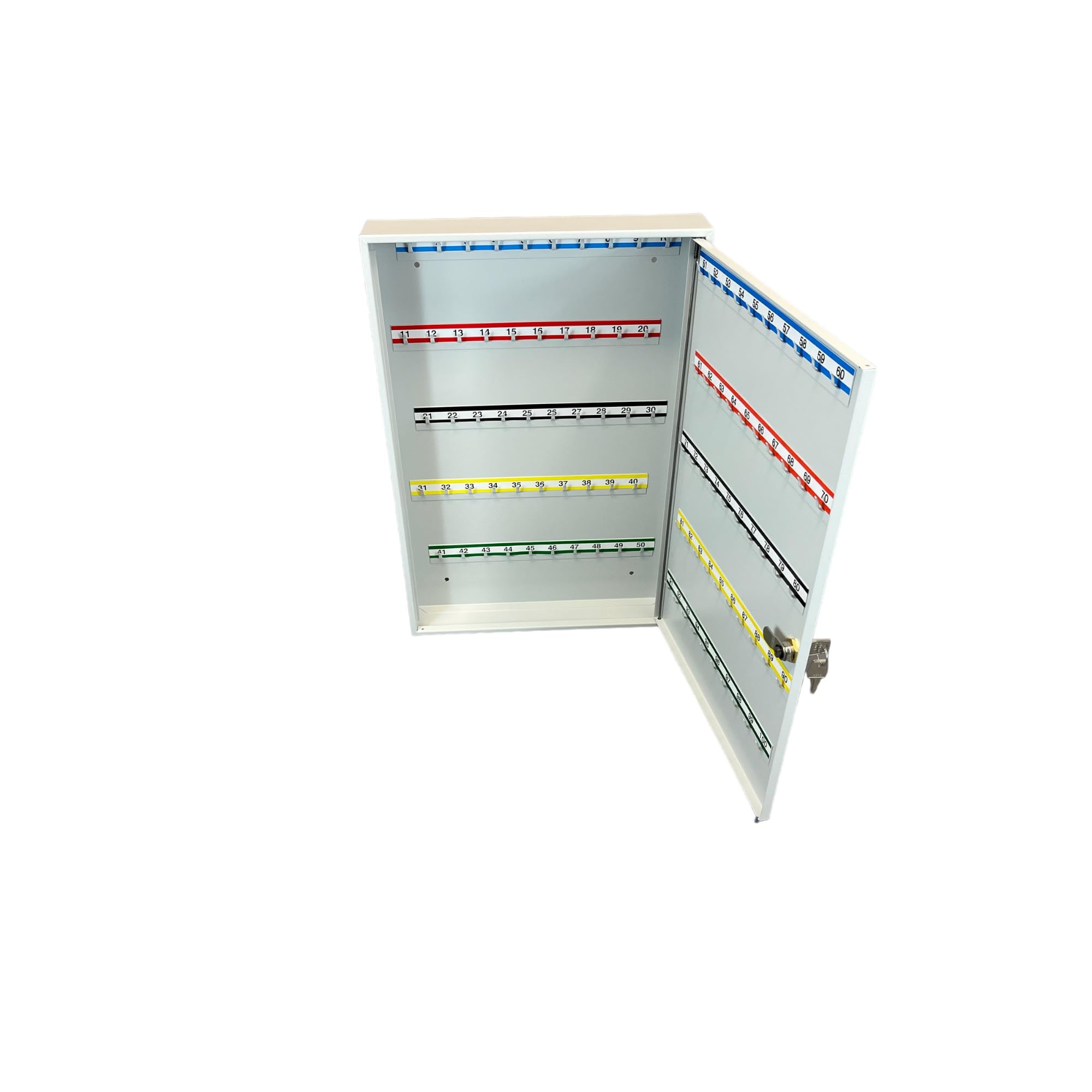 LEOMAR Armario para Llaves, Caja con 100 Ganchos, de Chapa de Acero, con Tiras de Ganchos Fijas, para Montaje en Pared, con Cerradura, con Material de Montaje, 6 x 35 x 52 cm