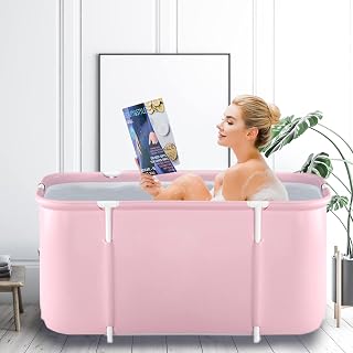 Portable Bathtub Kit, Foldable Soaking Bathtub for Adults, Freestanding Bathtubs, Hot Bath Tub, Ice Bath, Family Bathroom SPA Tub (Pink)