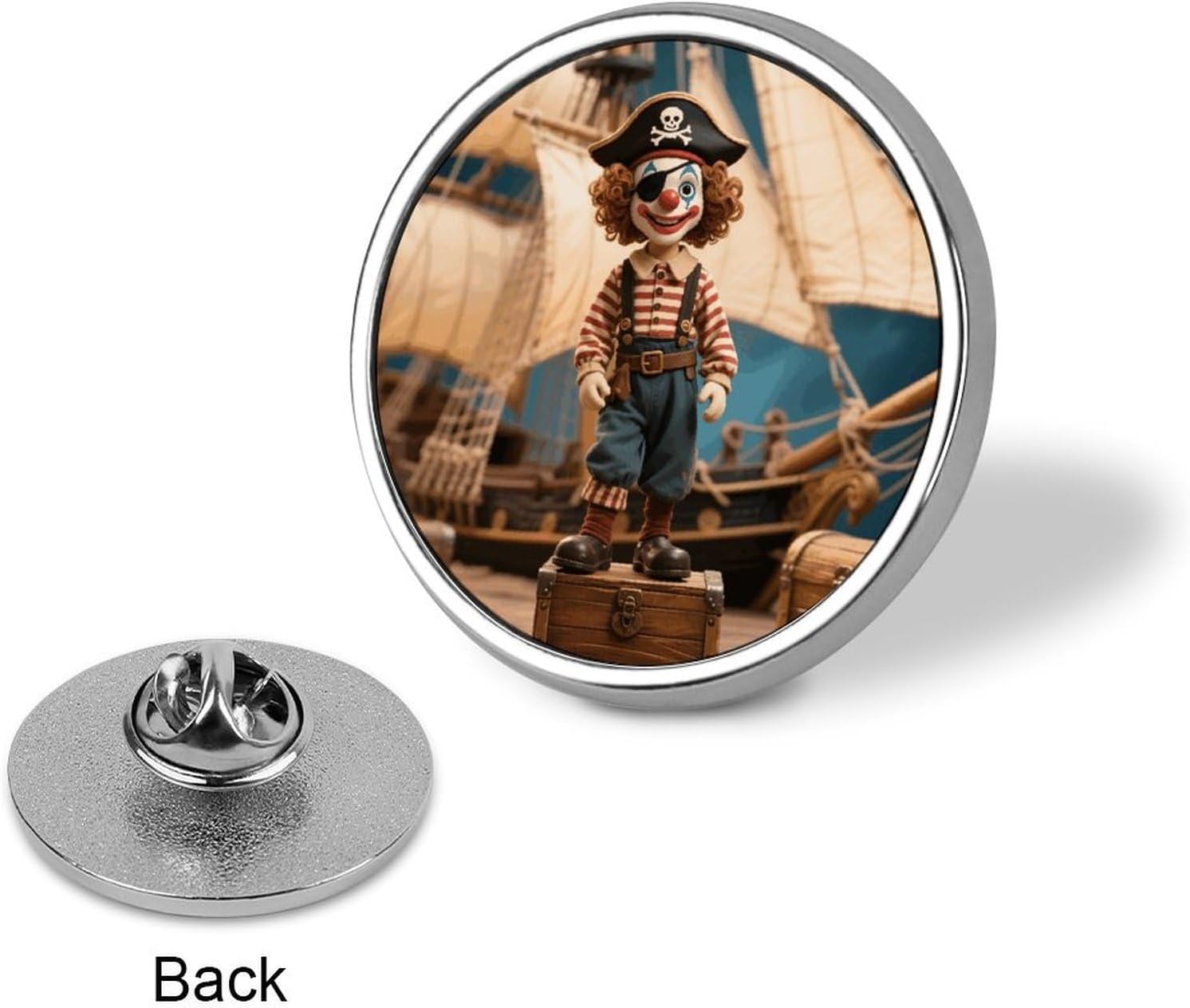Clown on The Treasure Chest Lapel Pin Round Badge Brooch Pin for Clothes image 3
