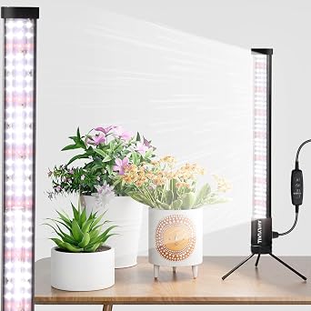 Grow Lights for Indoor Plant, T10 Vertical Standing LED Growing Plant Lamp, 5-Level Dimmable, Auto On Off Timing 4/8/12/18Hrs, Height 18.9