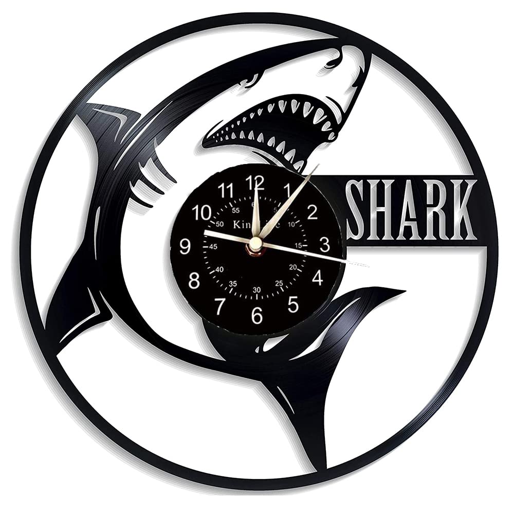 Smotly Black Vinyl Wall Clock, Shark Design Pattern Record Home Wall Decoration Wall Clock Gift.