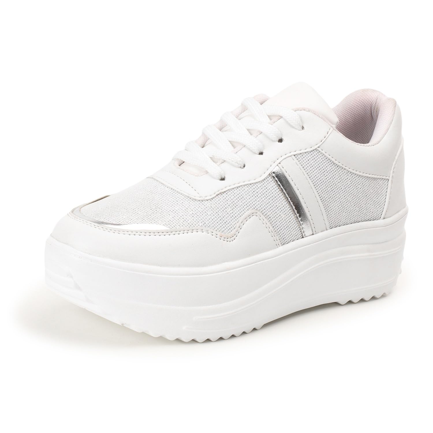 Vendoz Women High Heel White Sneakers Shoes with Sparkling Net Mesh (B0CWXZC5N8) Amazon Price History, Amazon Price Tracker