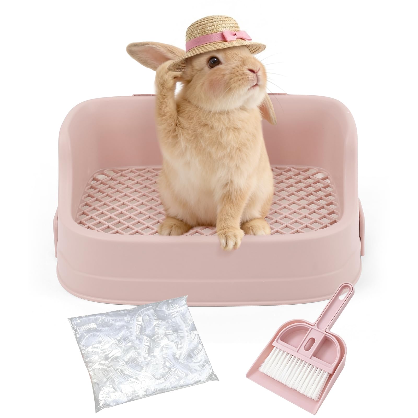 Rabbit Litter Tray, Bunny Litter Tray with Removable Top and Base, Pink