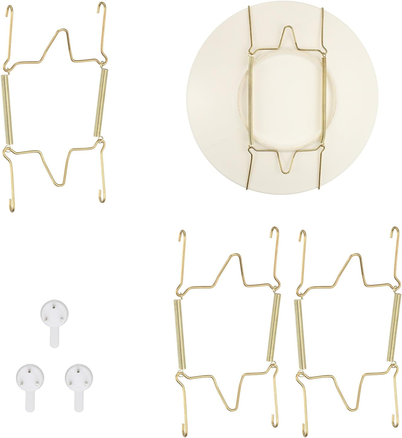 sourcing map 3pcs Plate Hanger, 7 Inches Universal Stainless Steel Invisible Plate Hangers for The Wall U-Shaped Holder with Traceless Nail for Decorations, Golden