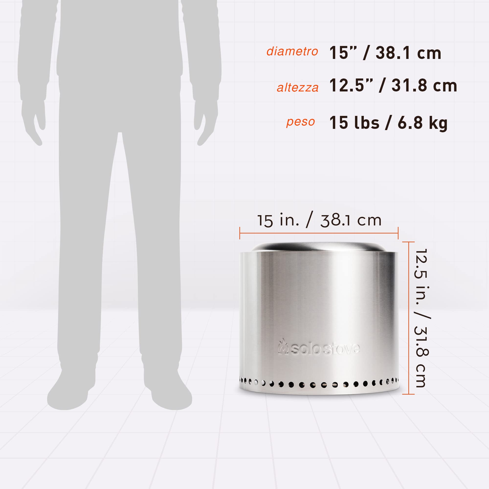 Solo Stove Braciere Senza Fumo Ranger 2.0 | Custodia da trasporto inclus, Caminetto trasportabile, Combustione della legna, Cassetto per la cenere rimovibile, Acciaio inossidabile, 38 x 32 cm, 6,8 kg