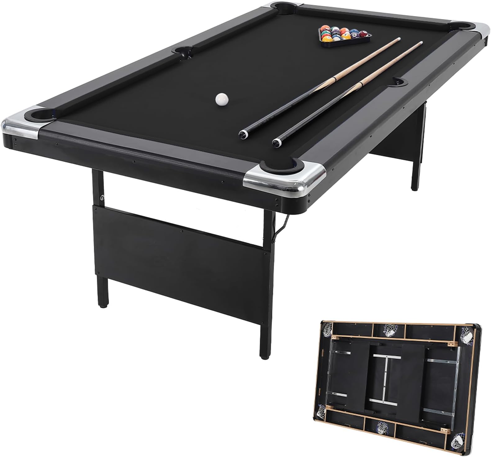 GarveeLife 7 Foot Pool Table, Portable Billiards Tables, Folding Pool Table Includes Full Set of Billiard Balls, 2 Cue Sticks, Chalk & Felt Brush for Family Game Room