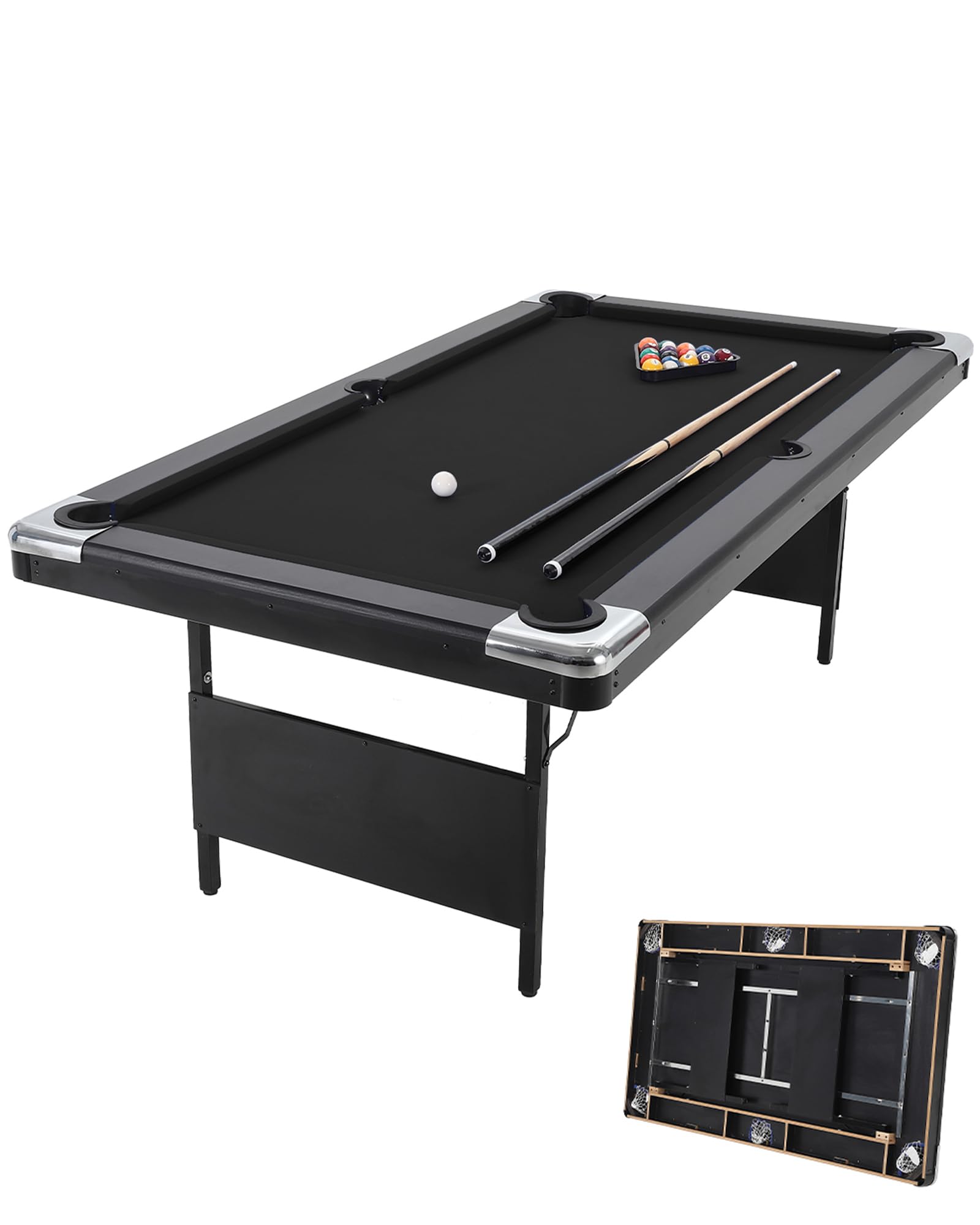 GarveeLife 7 Foot Pool Table, Portable Billiards Tables, Folding Pool Table Includes Full Set of Billiard Balls, 2 Cue Sticks, Chalk & Felt Brush for Family Game Room