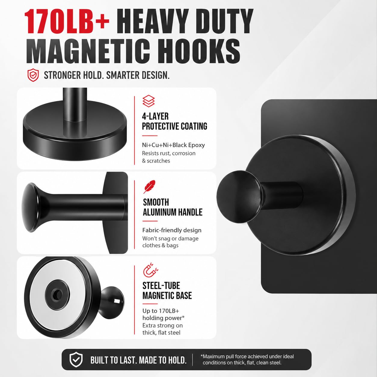 Neosmuk Magnetic Hooks - 170lb Heavy Duty -6 Neosmuk Magnetic Hooks - 170lb Heavy Duty -6