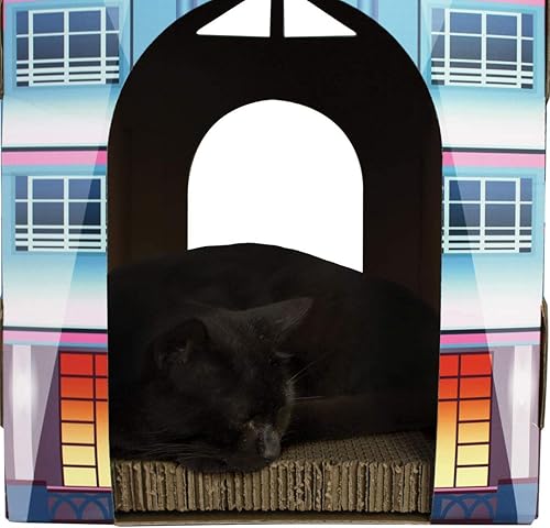 Miniatura 8 de American Cat Club Casa para gatos con rascador y hierba gatera incluidos, furgoneta retro, 1 unidad (paquete de 1)