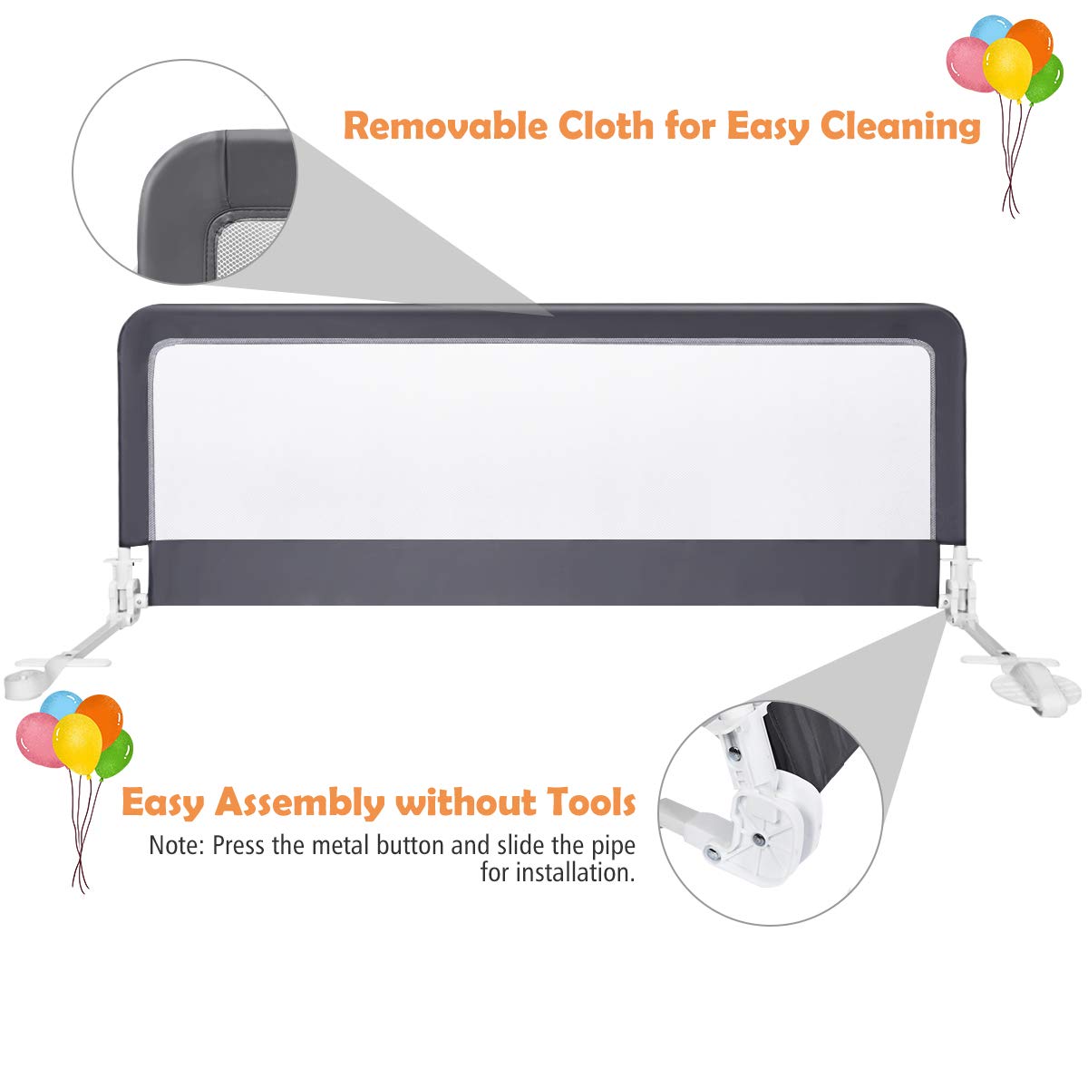 Costzon Double Sided Bed Rail Guard, 2 Pack, Extra Long Swing Down Safety Guard w/Straps for Toddler Convertible Crib, Folding Baby Bedrail for Kids Twin Double Full Queen King Mattress, Gray, 59 Inch : Baby