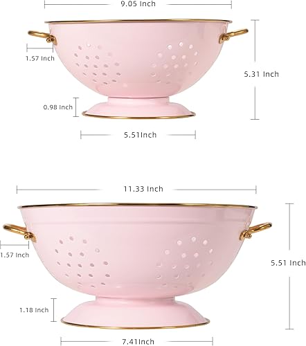 Miniatura 9 de Metal Colander Set of 2, Strainer Basket with Handles perfect for Spaghetti, Pasta, Berry, Vegetable, Fruit, Solid Base Powder Coated Self-draining