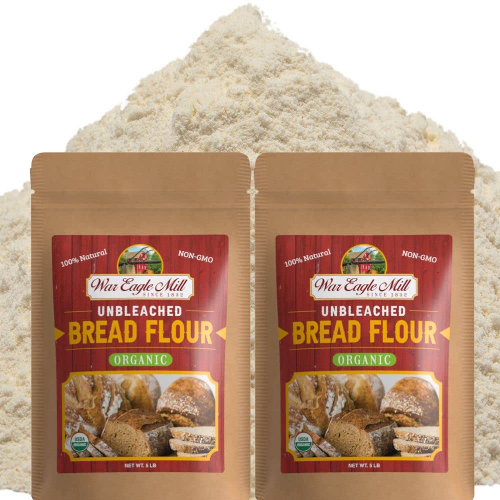 War Eagle Mill Bread Flour, 100% Organic, non-GMO, Unbleached, 12% Protein, 5-Pound Bag (Pack of 2)