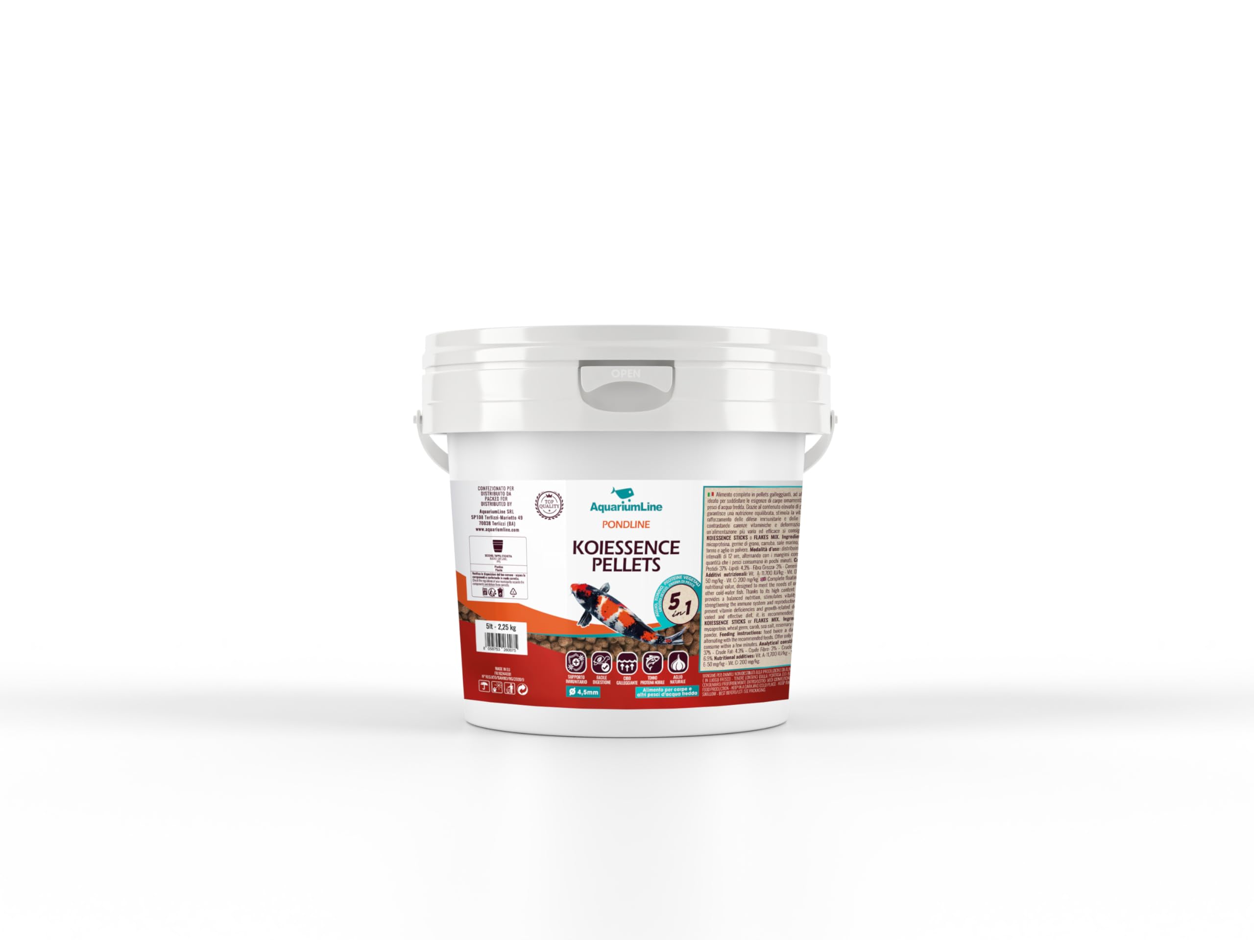 AquariumLine Koiessence Pellets - podstawowa żywność z pelletu 4,5 mm dla karpia koi i ryb stawowych (10 l/4,5 kg)