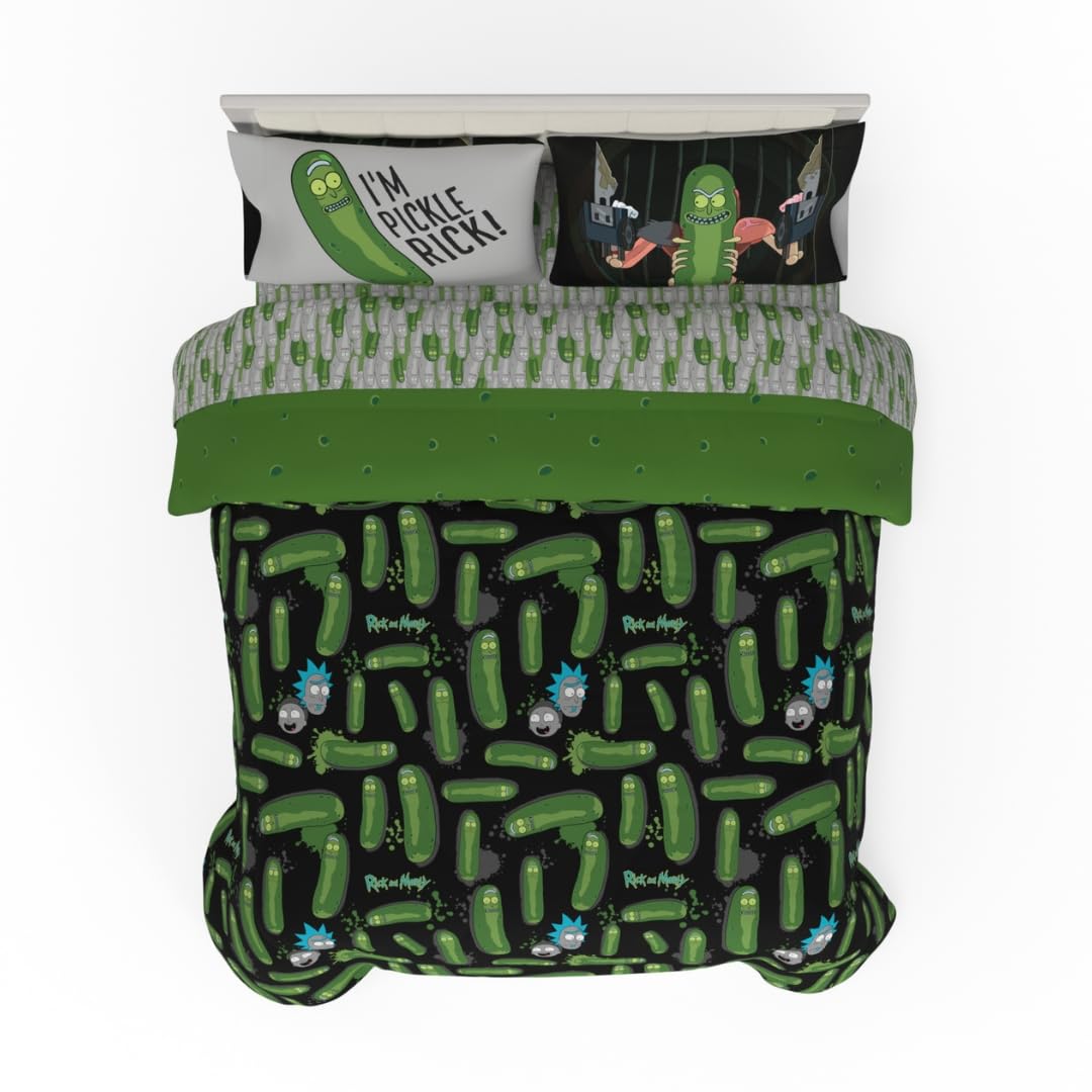 Franco Comforter and Sheet Set, Microfiber, Rick & Morty, 7 Piece Queen Size
