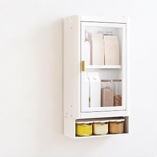 Wall Mounted Kitchen Cabinet with Sliding Spice Rack, Metal Organizer & Acrylic Doors, Space-Saving Pantry Solution (White, 30x14x60cm/11.8x5.5x23.6in)