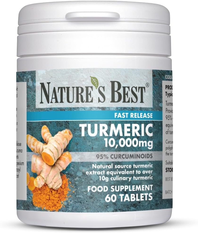 – Nature's Best Turmeric 10,000mg Tablets Fast Release - High Strength, 95% Curcuminoids - Taste-Free - UK Made - 60 Tablets (2 Months' Supply)