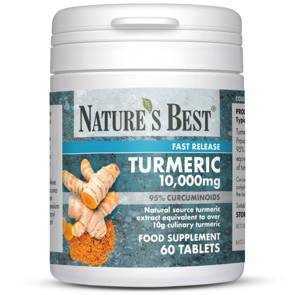 Turmeric 10,000mg Tablets Fast Release - High Strength, 95% Curcuminoids - Taste-Free - UK Made - 60 Tablets (2 Months' Supply)