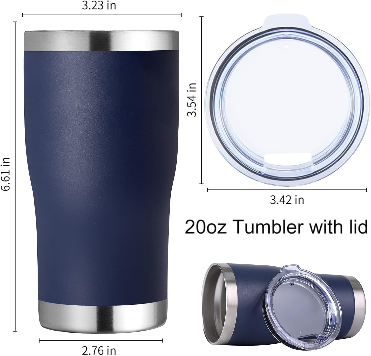 DOMICARE 20oz Tumbler with Lid Stainless Steel Tumblers Bulk, Double Wall Vacuum Insulated Coffee Travel Mug Powder Coated Tumbler, 8 Count (Pack of 1) Navy - Image 5