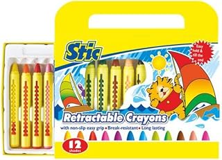 STIC Retractable Crayons Toddler Grip Control Unbreakable Set Colors Non Toxic Edible Finger Block Practice Motor Skills Drawing Kindergarten Gift Beeswax Kids (12 Count (Pack Of 1) Multi Color)