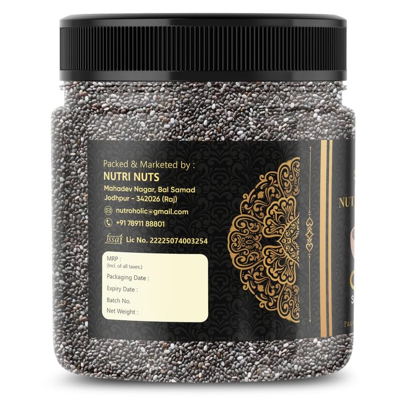 Image of NUTROHOLIC Chia Seeds 250g | Natural Chia Seeds for Eating | High in Fibre, Protein & Calcium | Omega-3 Source | Healthy Seeds for Smoothies, Salads & Drinks
