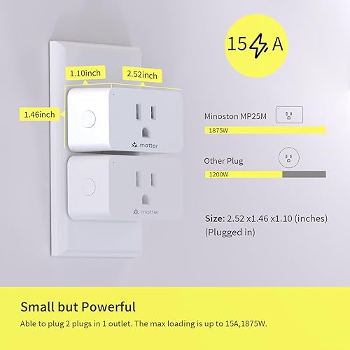 Miniatura 8 de Minoston Matter - Enchufe inteligente, compatible con Alexa, Google Home, Apple Home, SmartThings, Siri, Smart Outlet 15A Max, control remoto de