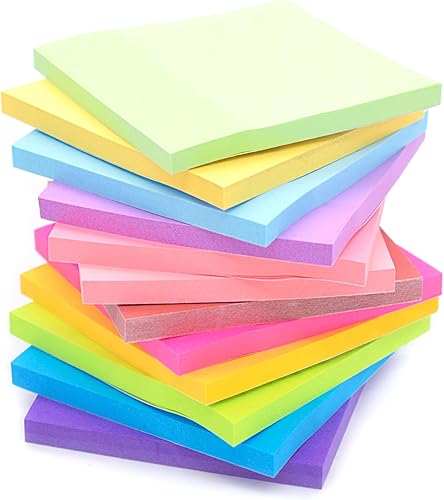 YISAN Notas adhesivas de 3 x 3 pulgadas, colores brillantes, 12 almohadillas autoadhesivas, 50 hojasbloc para oficina, hogar, 71174