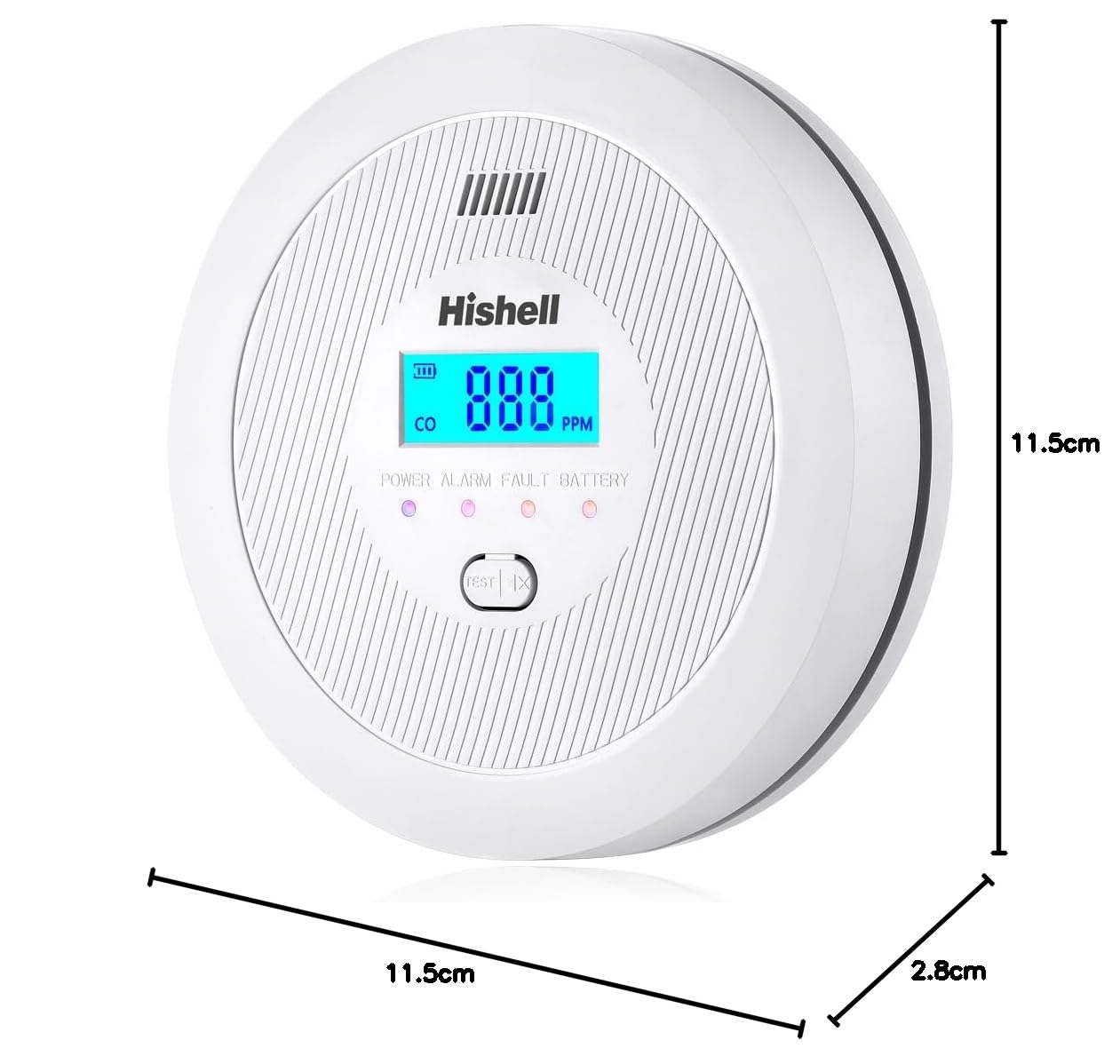 Alarma detectora de monóxido de Carbono, Sensor con Vida útil de 10 años, Monitor Detector de CO con botón de Prueba y Pantalla LCD, Alarma de CO alimentada por batería para el hogar, RV