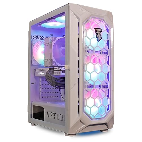 ViprTech Ghost 2.0 Gaming PC - AMD Ryzen 5 5600 (12-LCore 4.4Ghz), RTX 3060 12GB, 32GB DDR4 3200, 1TB NVMe SSD, 600W Gold PSU, VR-Ready, Streaming, WiFi BT, RGB, Win 11, Desktop Computer White - RTX 3060 | 32G | 1T - White