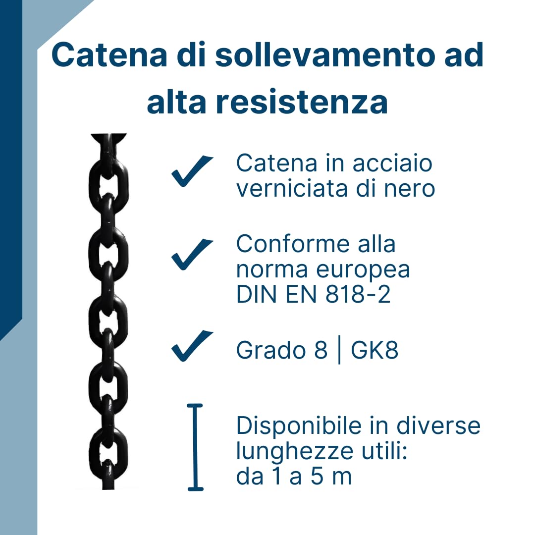 Catena di sollevamento SHT a 2 rami/Braca a catena grado 8 | Diametro catena: 8mm | Senza ganci accorciatori | Portata: 2800kg (0–45°) & 2000kg (45–60°) | Lunghezza utile: 3m