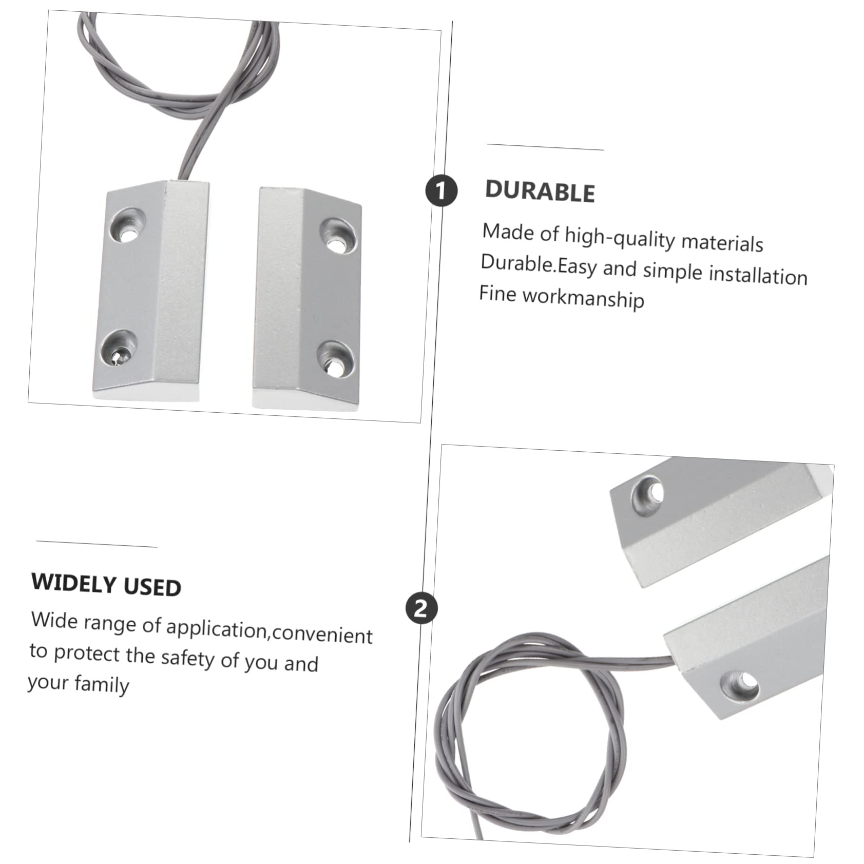 NUOBESTY 3 Ensembles capteur Alarm Door Sensor Aimant magnétique Filaire équipement de Dispositif de détection Alliage de Zinc Silver